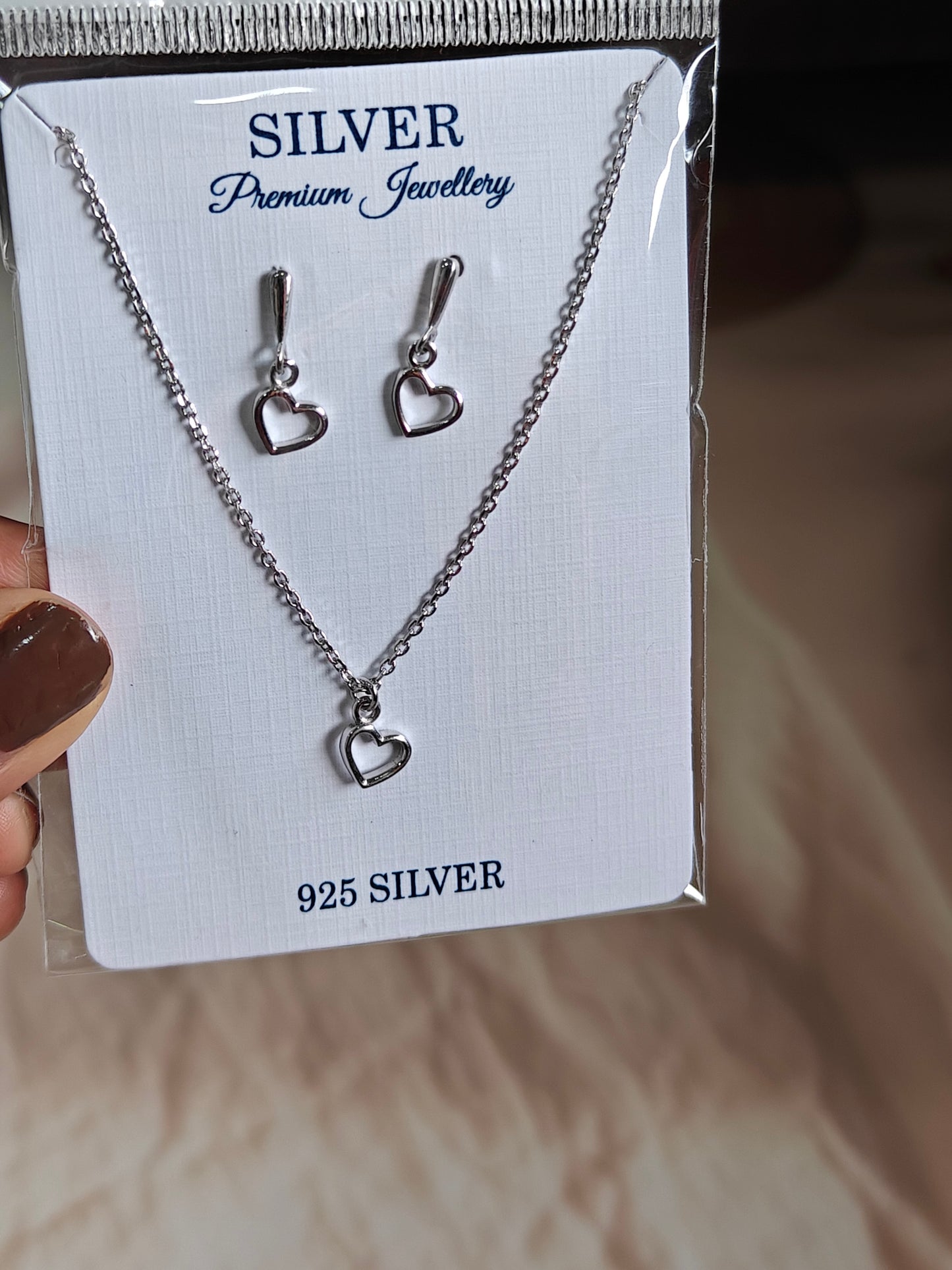 OPEN HEART PENDANT NECKLACE AND EARRING SET