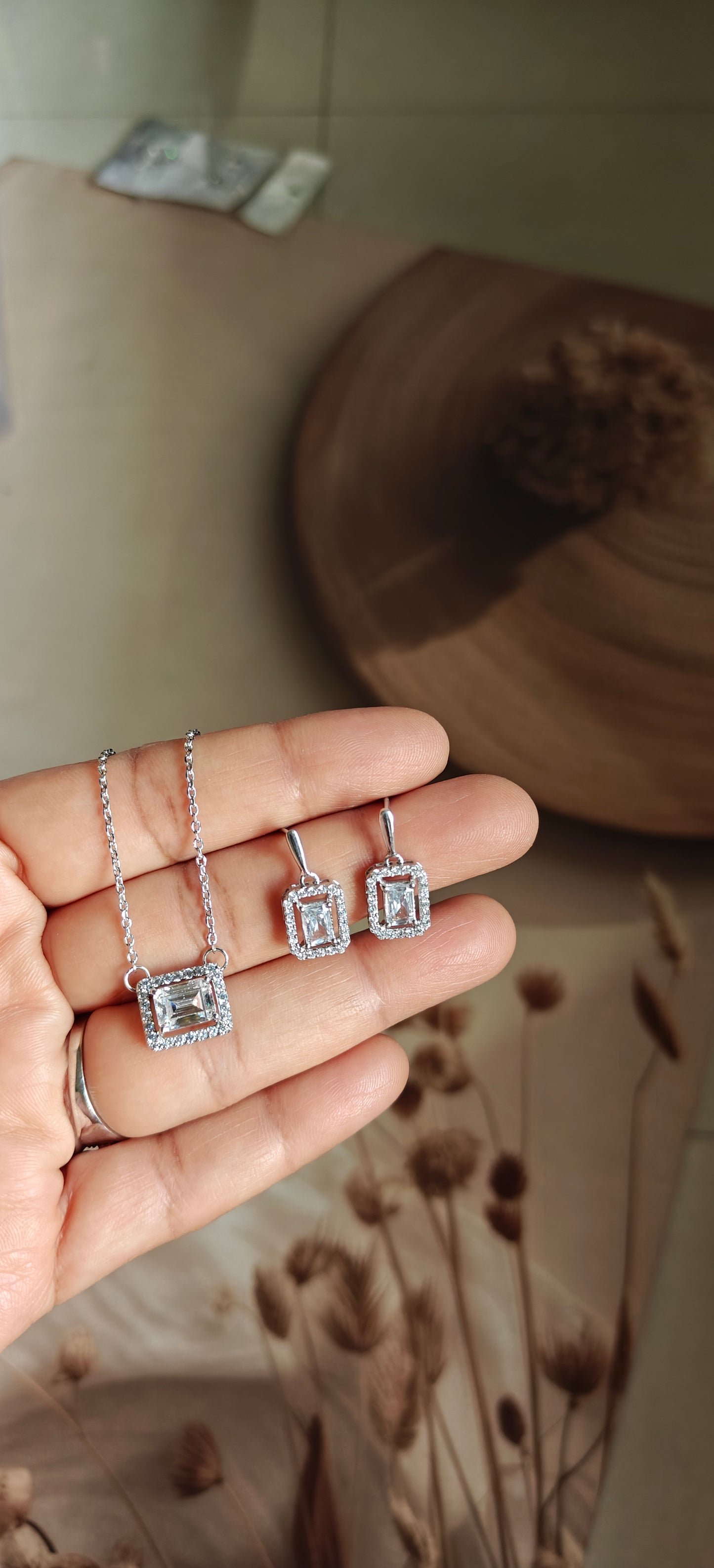 EMERALD-CUT NECKLACE EARRING AND RING SET