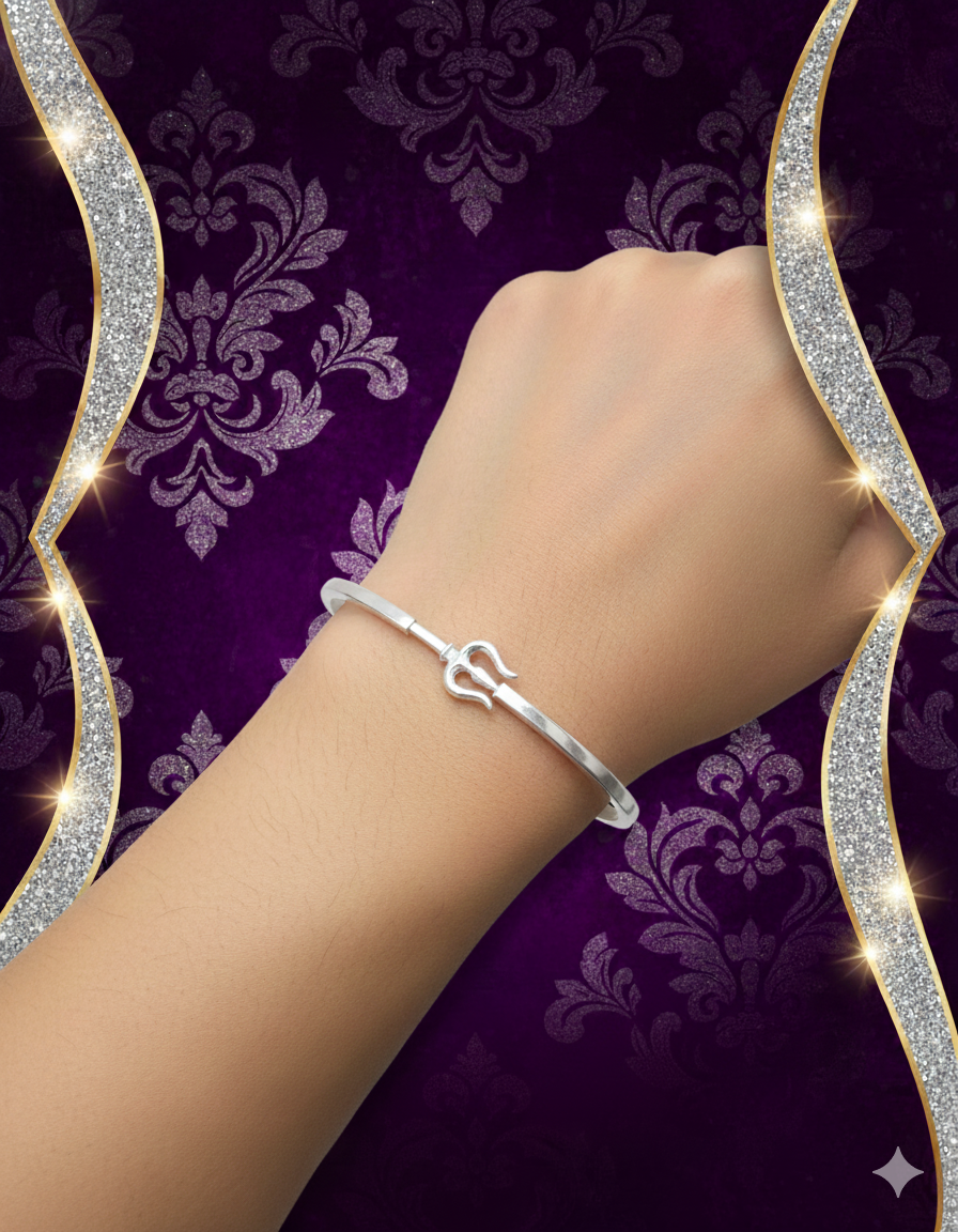 TRISHUL ROUND SOLID PURE 925 SILVER BRACELET