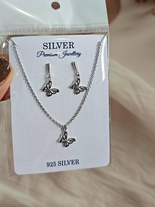 BUTTERFLY PENDANT NECKLACE AND EARRING SET