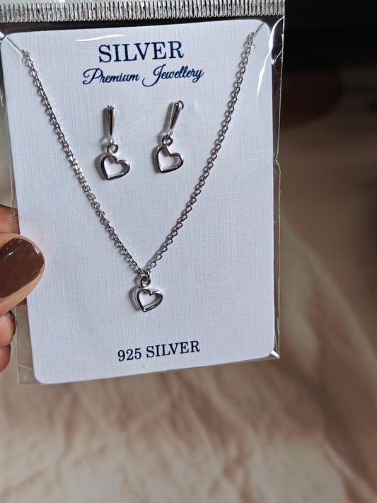 OPEN HEART PENDANT NECKLACE AND EARRING SET