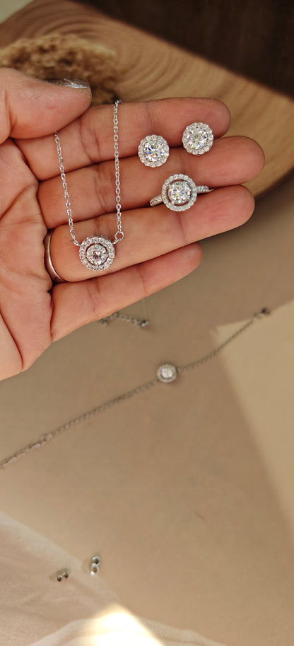 SILVER ROUND STONE JEWELLERY SET
