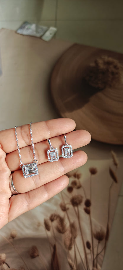 EMERALD-CUT NECKLACE EARRING AND RING SET