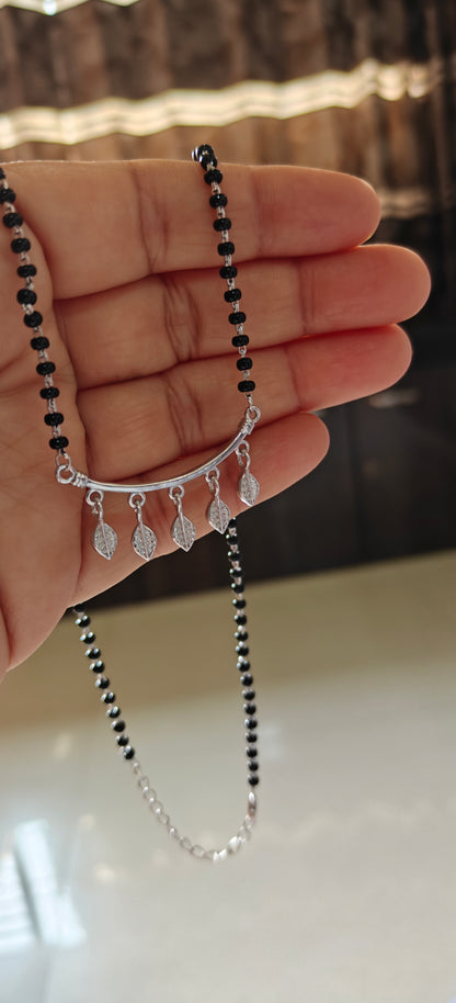 SILVER MANGALSUTRA WITH LEAF CHARMS