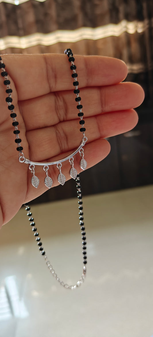 SILVER MANGALSUTRA WITH LEAF CHARMS